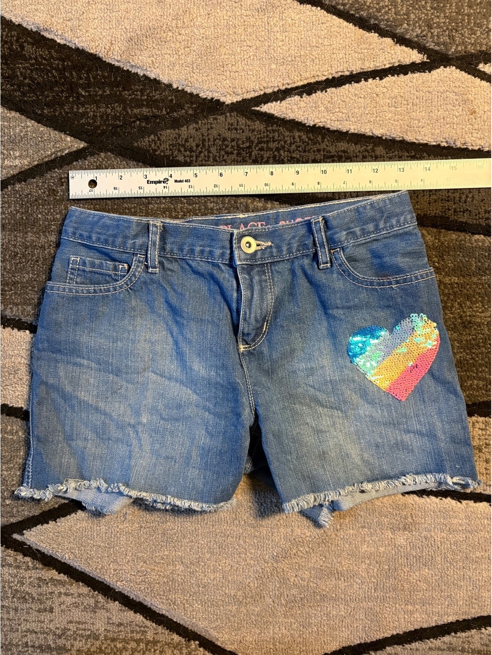 Y2K The Children's Place Denim Shorts with Rainbow Heart Patch #12